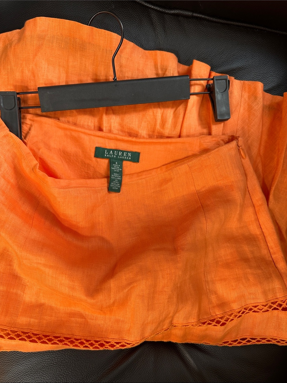Lauren Ralph Lauren Bright Orange Linen Mini Skirt